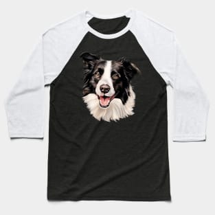 Border Collie Watercolor Portrait Baseball T-Shirt